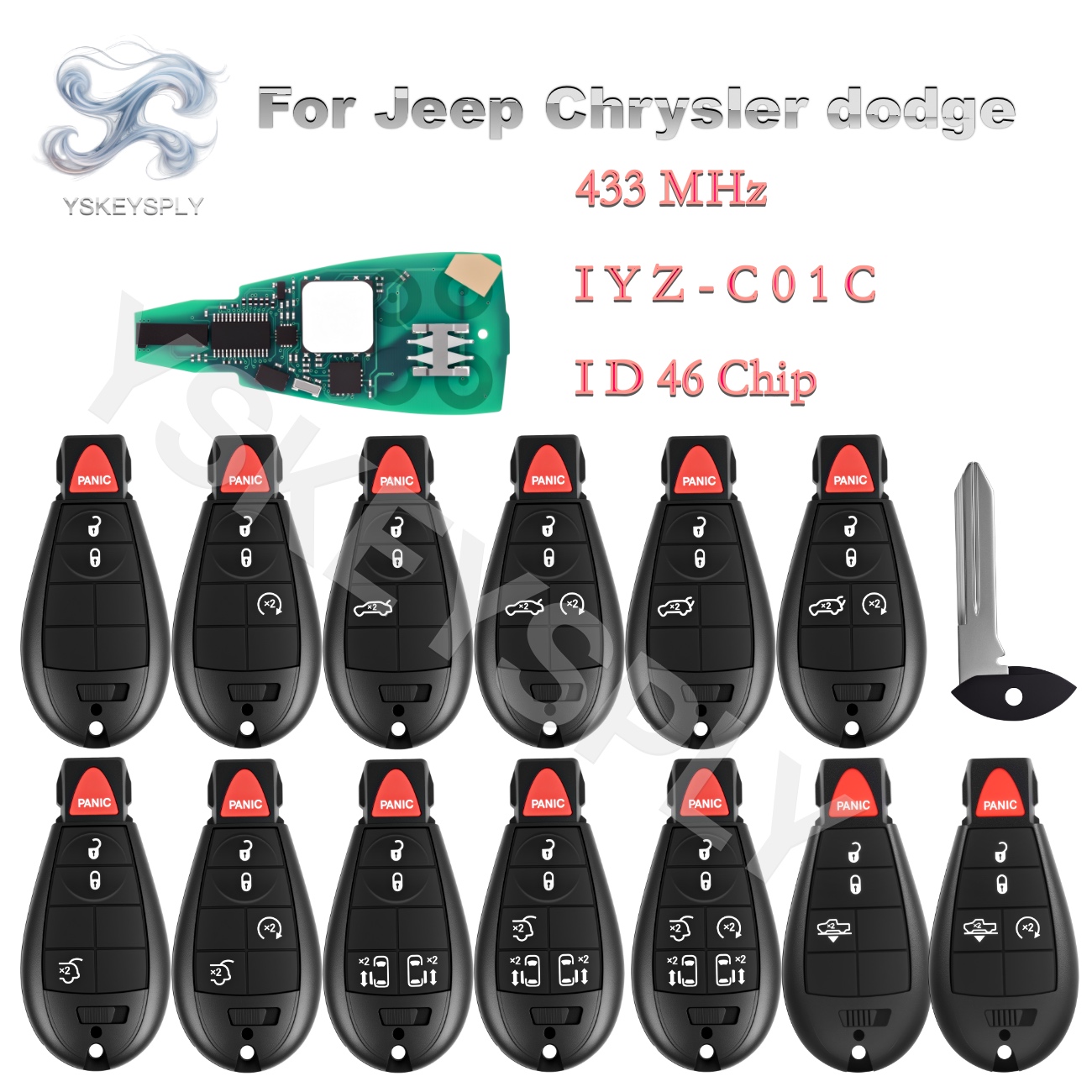 ジープグランドチェロキークライスラー 300 タウンカントリーダッジキャラバンリモートキーフォブ ID46 433MHz キーレスゴー IYZ-C01C
