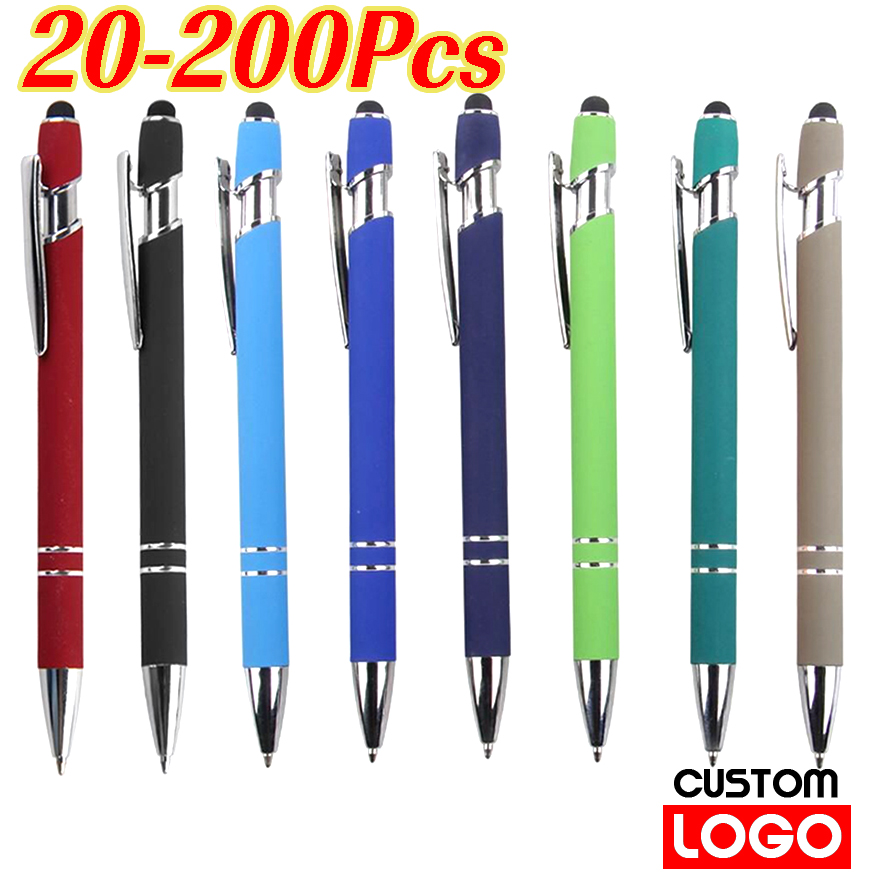 20-200 個の高級 2-in-1 ボールペン カスタム ロゴ スタイラス ペン ブラック ブルー インク メタル ペン 書き込み用タッチ スクリーン機能付き