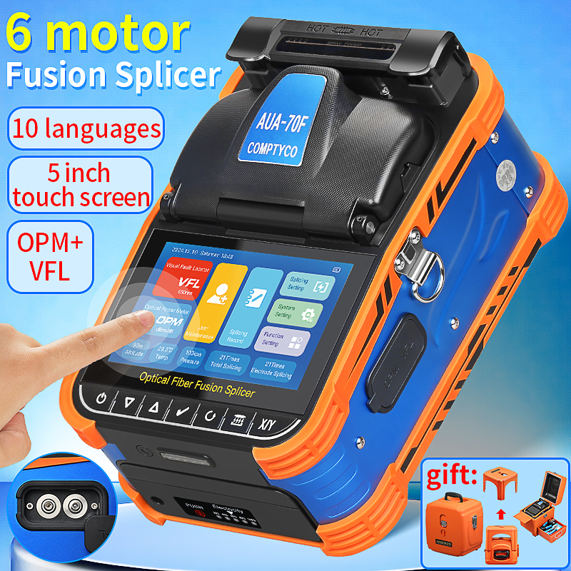 COMPTYCO AUA-70F 光ファイバ融着接続機 10 言語 6 モーター タッチスクリーン光ファイバコア熱融着機 VFL OPM 内蔵