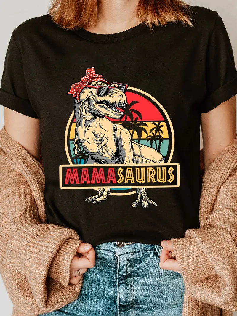 面白いママサウルス T-レックス恐竜ママ Tシャツ レトロヴィンテージ Tシャツ ソフトクルーネック半袖シャツ - 女性への母の日ギフト