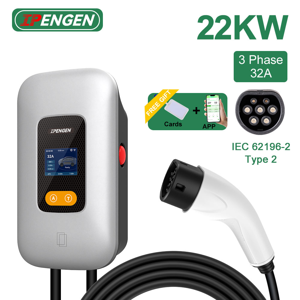 IPENGEN 32A タイプ 2 電気自動車充電器ステーション車の充電 22kw ウォールボックス EV 充電器 LED スクリーン 3 相 WiFi APP 制御
