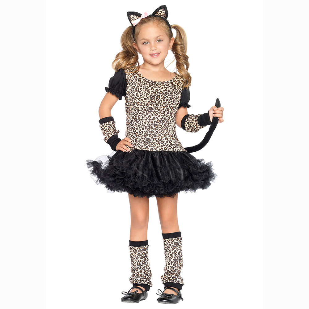 4-10Y 子供キッズ動物野生リトルヒョウガール衣装ファンタジアクリスマスハロウィン Purim カーニバルパーティーチュチュドレス