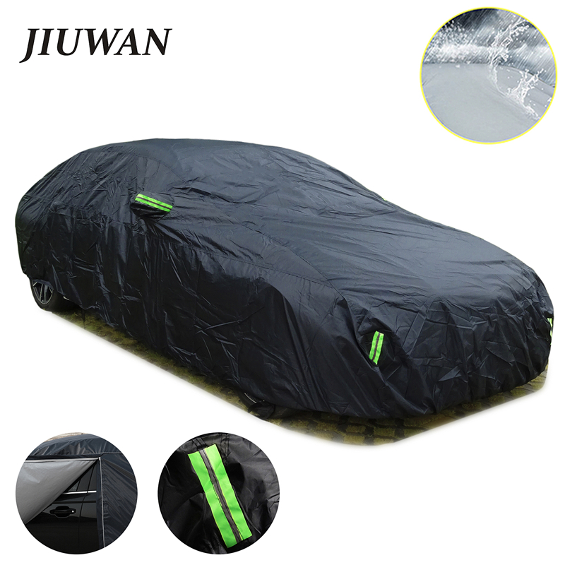 ユニバーサル SUV/セダンフル車カバー屋外防水日雨雪保護 UV 車のジッパーデザイン黒車のケースカバー S-XXL