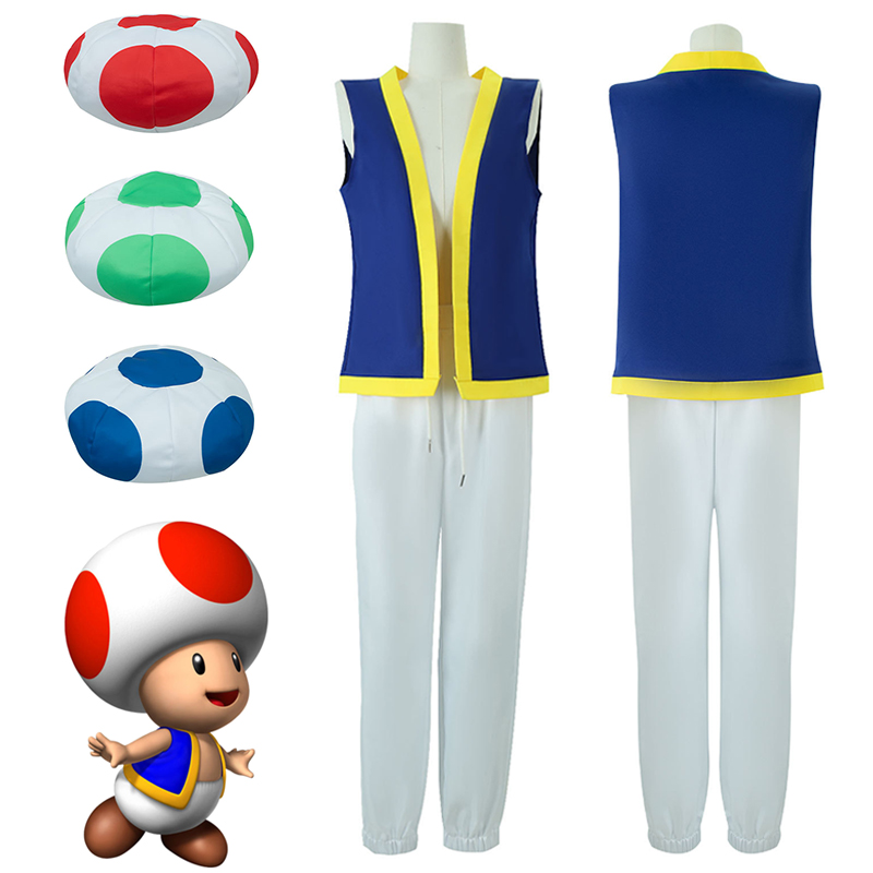 キノピオヒキガエルコスプレ衣装制服帽子ゲームブラザーズロールプレイ衣装ハロウィンカーニバルパーティースーツ
