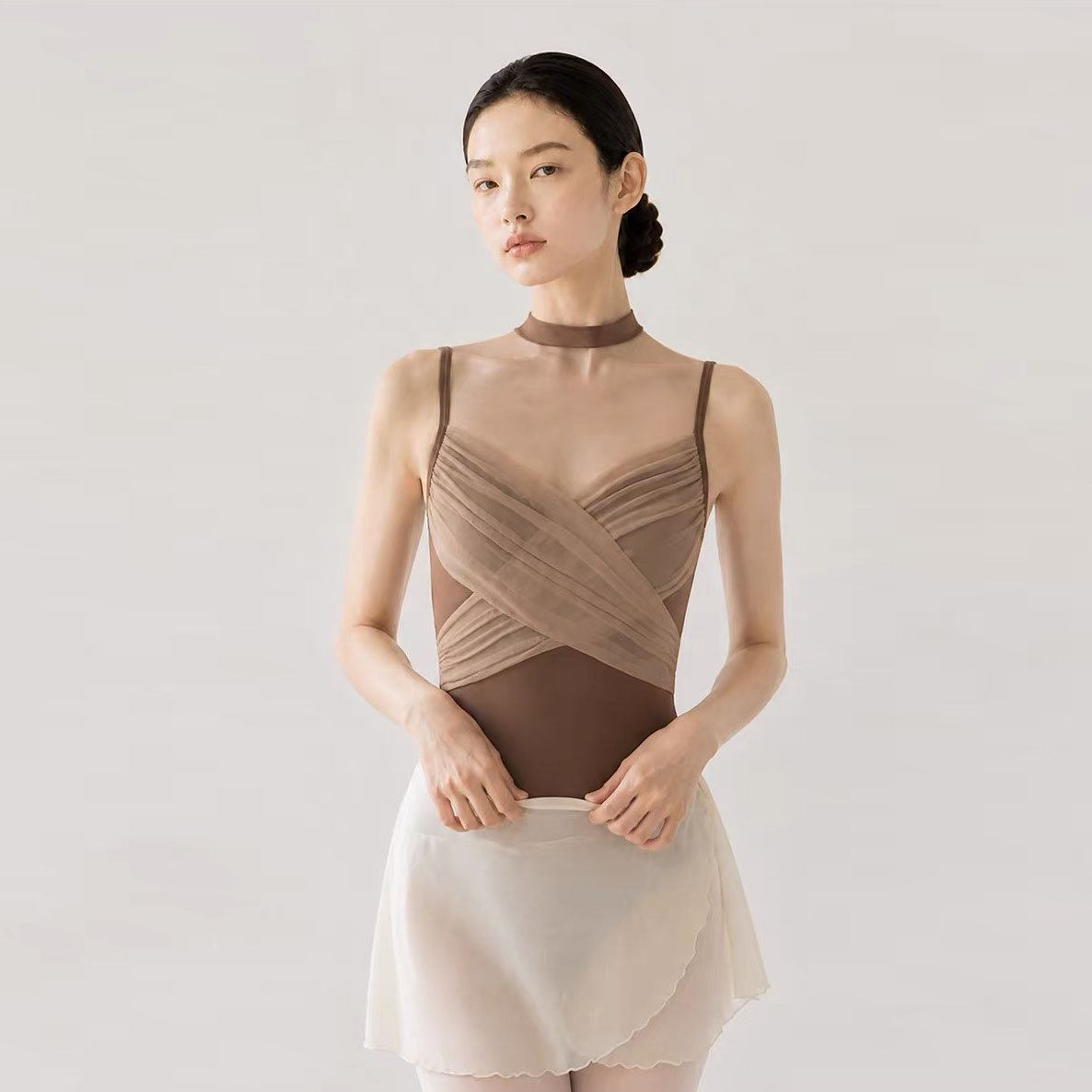 Crisscross Mesh Camisole Ballet Leotard Women Gymnastics Bodysuit for Dance Class Studio Practice Dance Costume