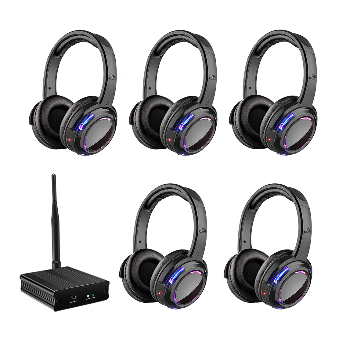 UHF RF サイレントディスコヘッドフォンワイヤレス DJ ヘッドセット 5 個と 1 トランスミッター 500 メートルの距離