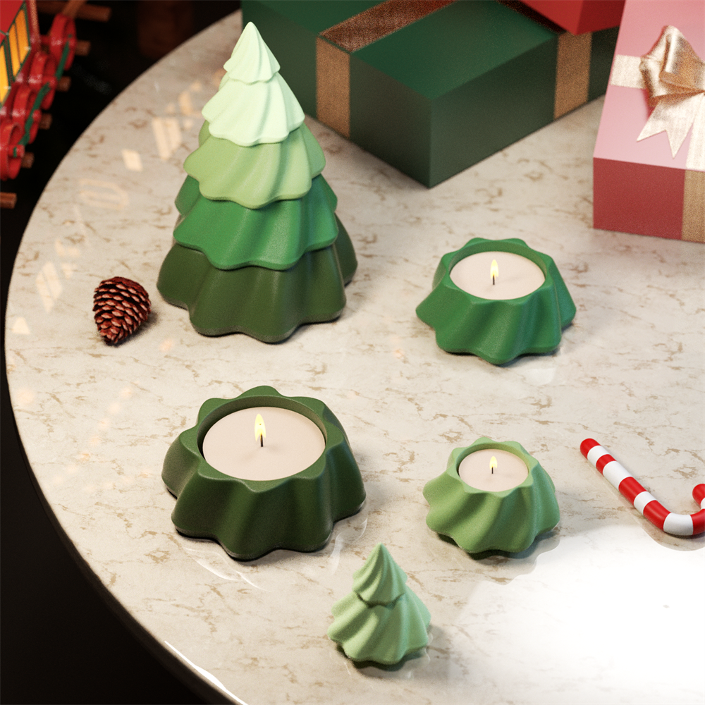 神秘的なスタッキングクリスマスツリージェスモナイトキャンドルジャーシリコン型蓋用手作りコンクリートキャンドル容器型家の装飾