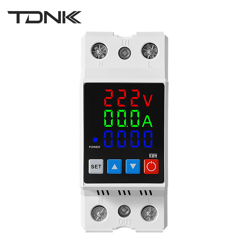 TDNK 63A 220V DIN レールデジタル電圧電流プロテクター Kwh メーター付き - 過不足電圧および過電流保護