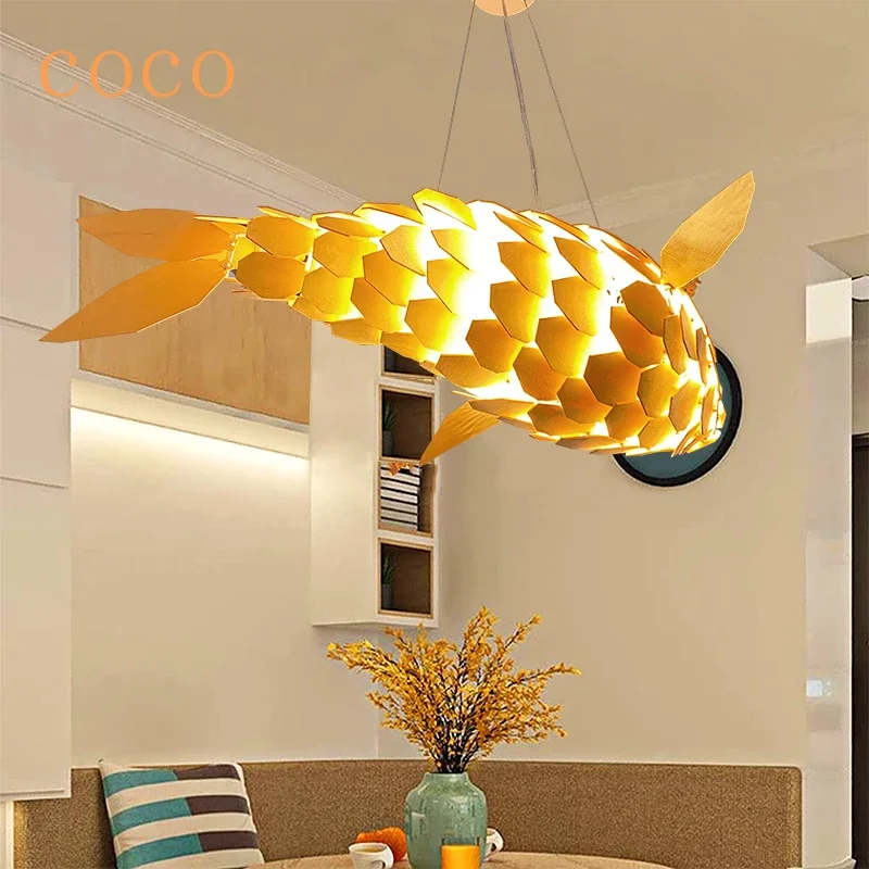 現代の人工大型魚型シャンデリア木織り LED シーリングライト ランタン 家庭、ホテル、レストラン用