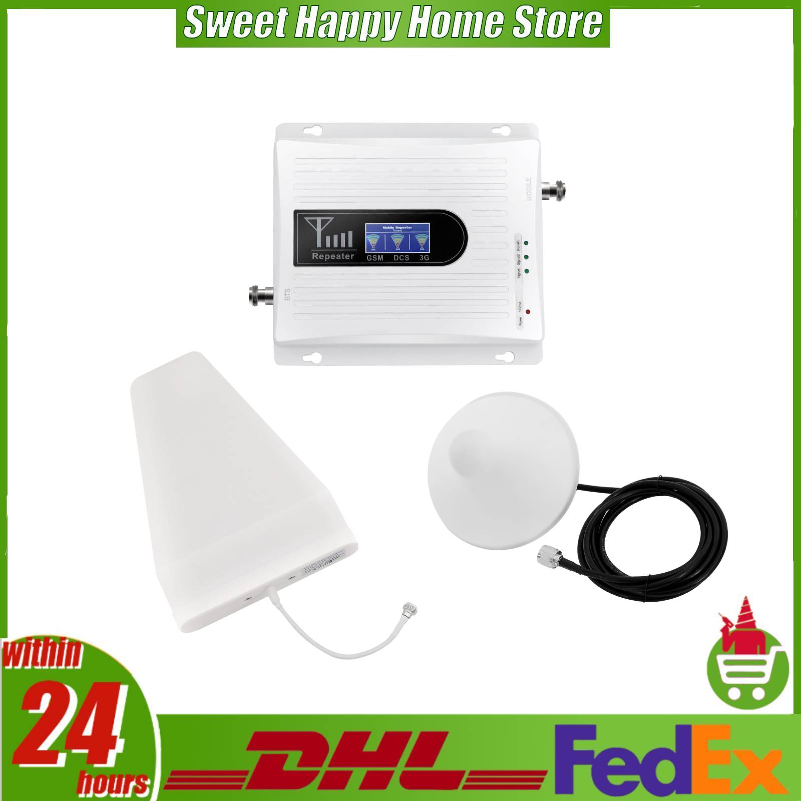 携帯電話信号ブースター 900/1800/2100MHz 2G/3G/4G ホームオフィスカバレッジ 100-500m² LED ディスプレイ付き 屋内屋外アンテナ