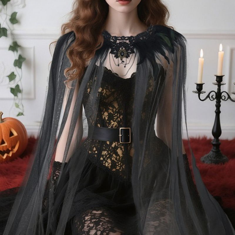 2025 新しいハロウィン魔女吸血鬼の花嫁コスプレ衣装ロールプレイ中世吸血鬼マント羽チュールマントパーティーステージ衣装