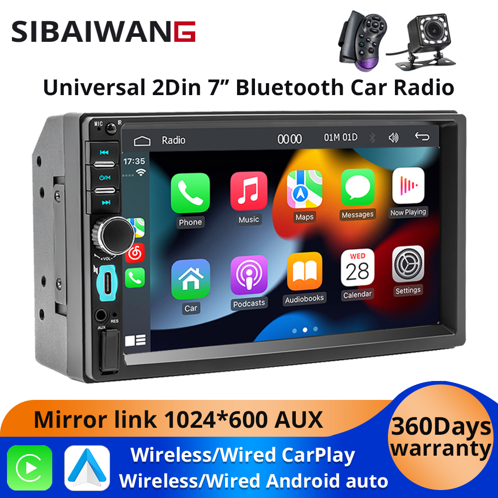2Din 7 ''Bluetooth カーラジオワイヤレス Carplay Android 自動 MP5 車ミラーリンク Type-C 充電 AUX FM ユニバーサルカーオーディオ