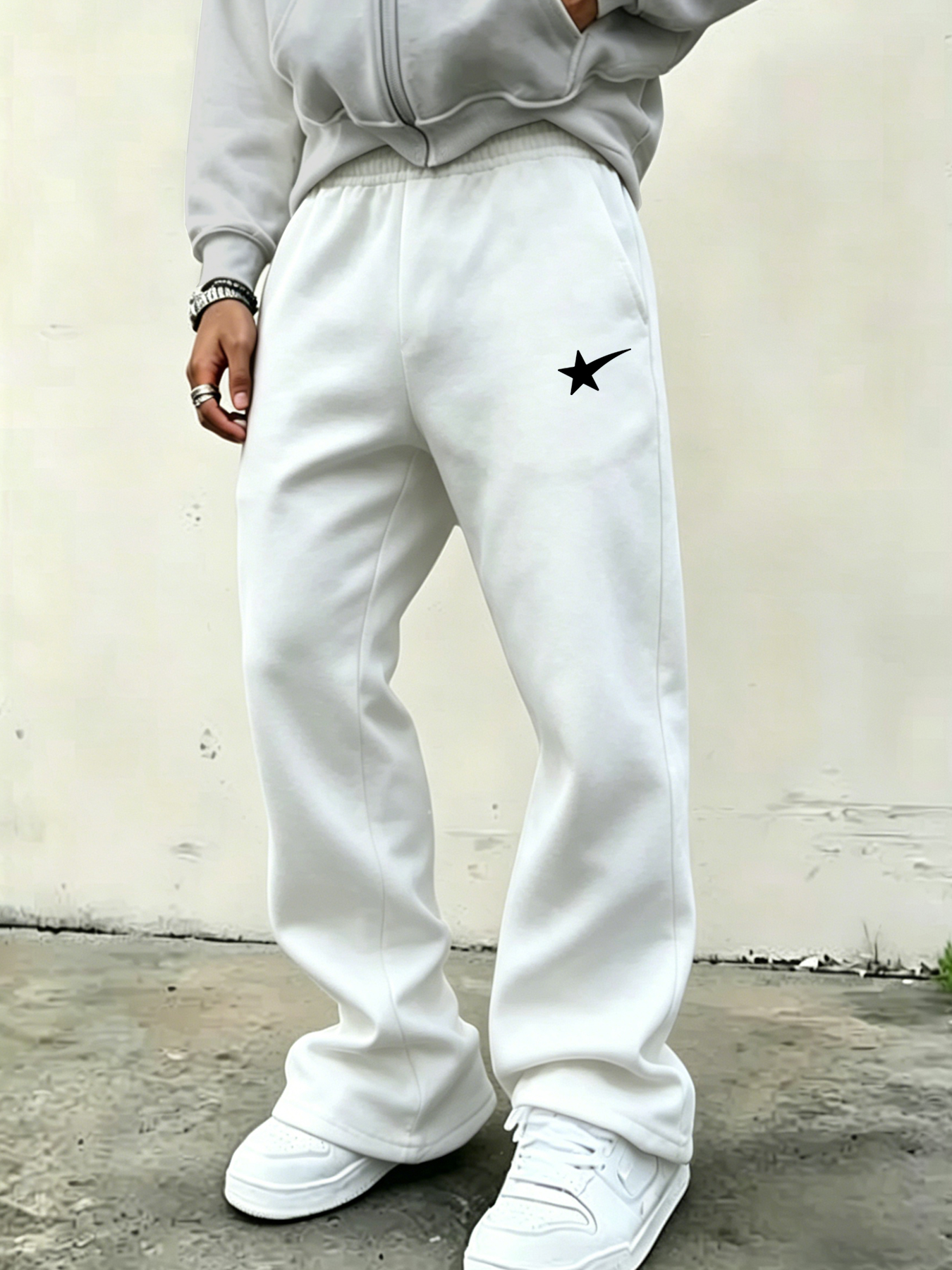 Men's American-Style High-Street Print Black Slightly Flared Sweatpants: Loose-Fitting, Drapey, Wide-Leg Casual Athletic Pants