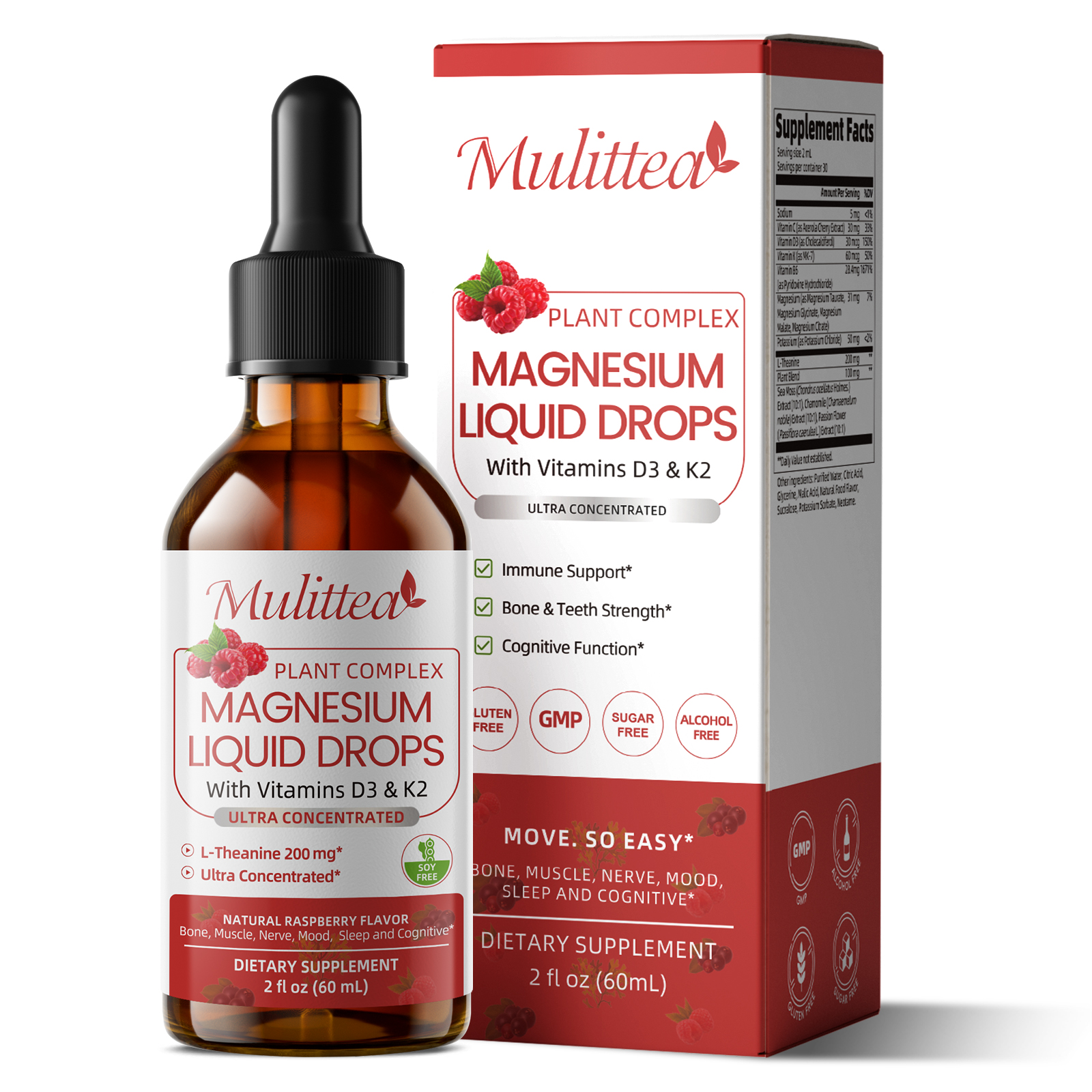 Mulittea マグネシウムグリシン酸塩 500mg 液滴マグネシウムビタミン複合体が神経、リラクゼーション、筋肉、睡眠サポートを促進、60 ml