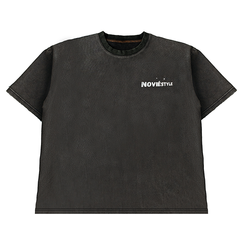 NE 250 グラムニットコーマ綿ショートオーバーサイズ Tシャツヒップホップスタイルパターン洗浄 100% 高品質抜染プリント