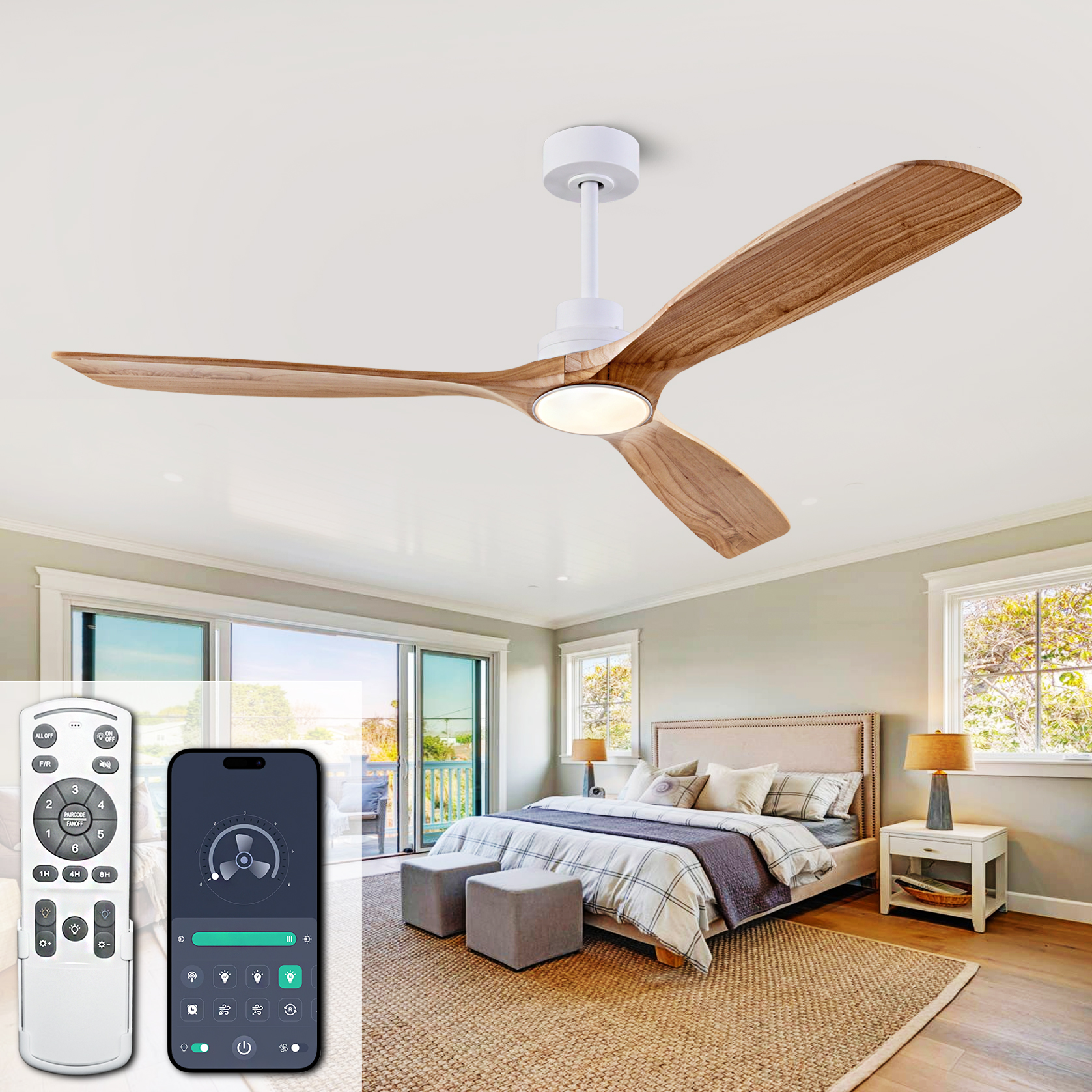 ビッグ 42 52 60 インチ天然木のシーリングファンライトリモコン付き静音 DC モーター Ventiladores デ Techofor シーリングファン