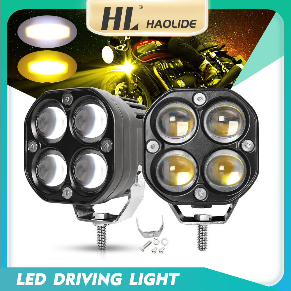 HAOLIDE スポットとフラッドビーム LED ワークライト 4 インチホワイトアンバープロジェクターフォグランプ 12D オートバイライトオフロード使用 12V 24V