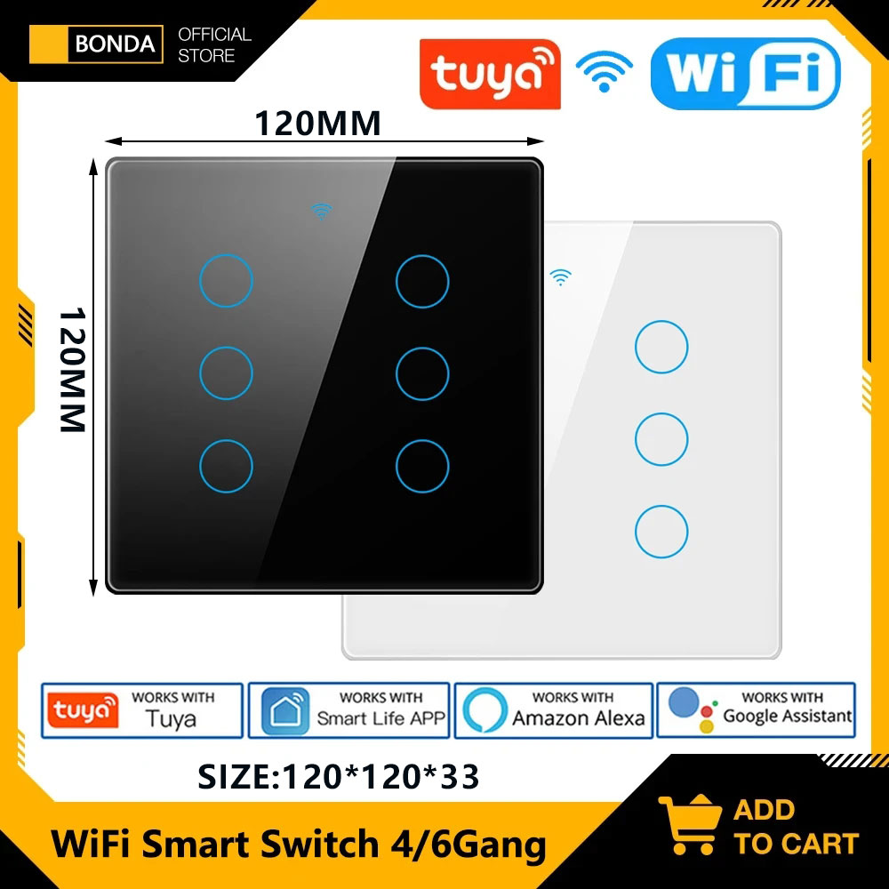 4x4 ブラジル Tuya WiFi スマートスイッチ RF433 AC 110-220V タッチパネル 4/6 ギャングライトスイッチ、APP 制御は Alexa、Google ホーム 26 で動作します
