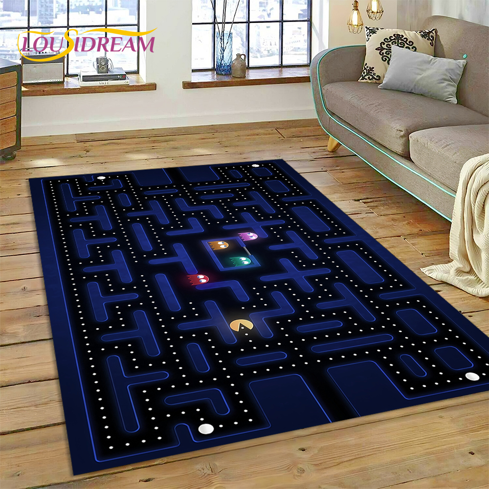 レトロパックマン-n クラシックゲームラグカーペット リビングルーム ベッドルーム ホームデコレーション フロアマット 滑り止め装飾 ソファ ドアマット 子供用