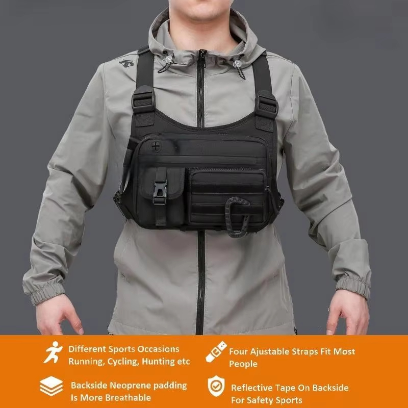 タクティカルチェストバッグ軽量 EDC アウトドアスポーツチェストパック、ランニングサイクリングベストリグ、ワークアウトハイキング用携帯電話ウォレットホルダー