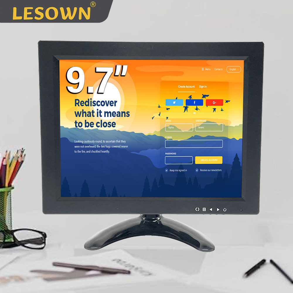LESOWN 9.7 インチモニター 1024X768 解像度 VGA FHD 小型タッチスクリーン 10.4 産業用二次ディスプレイコンピュータ Windows PC