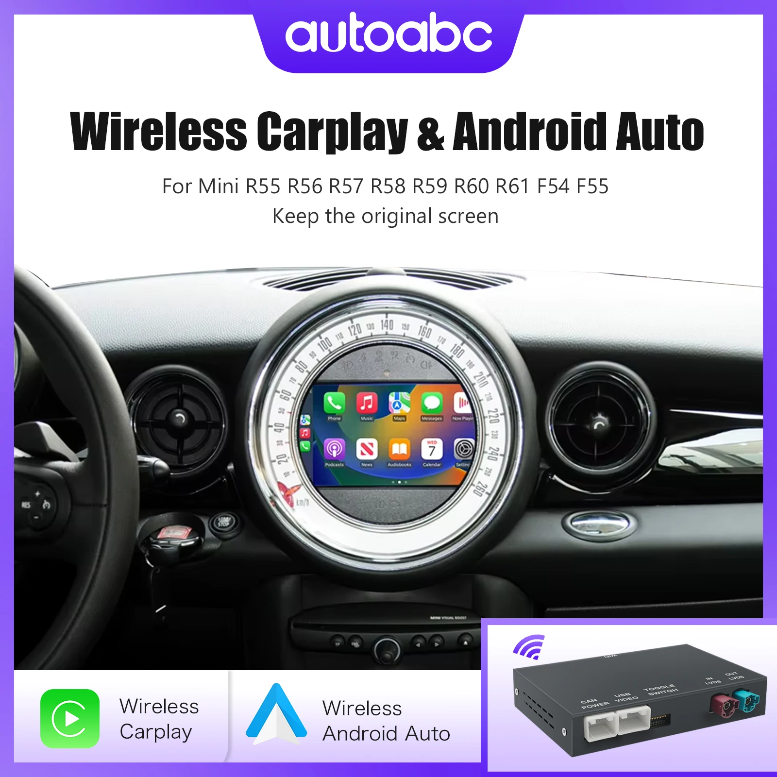 ワイヤレス CarPlay Android Auto ミニ R55 R56 R57 R58 R59 R60 R61 F54 F55 クラブマン カントリーマン ハードトップ ジョン クーパー F56 F57