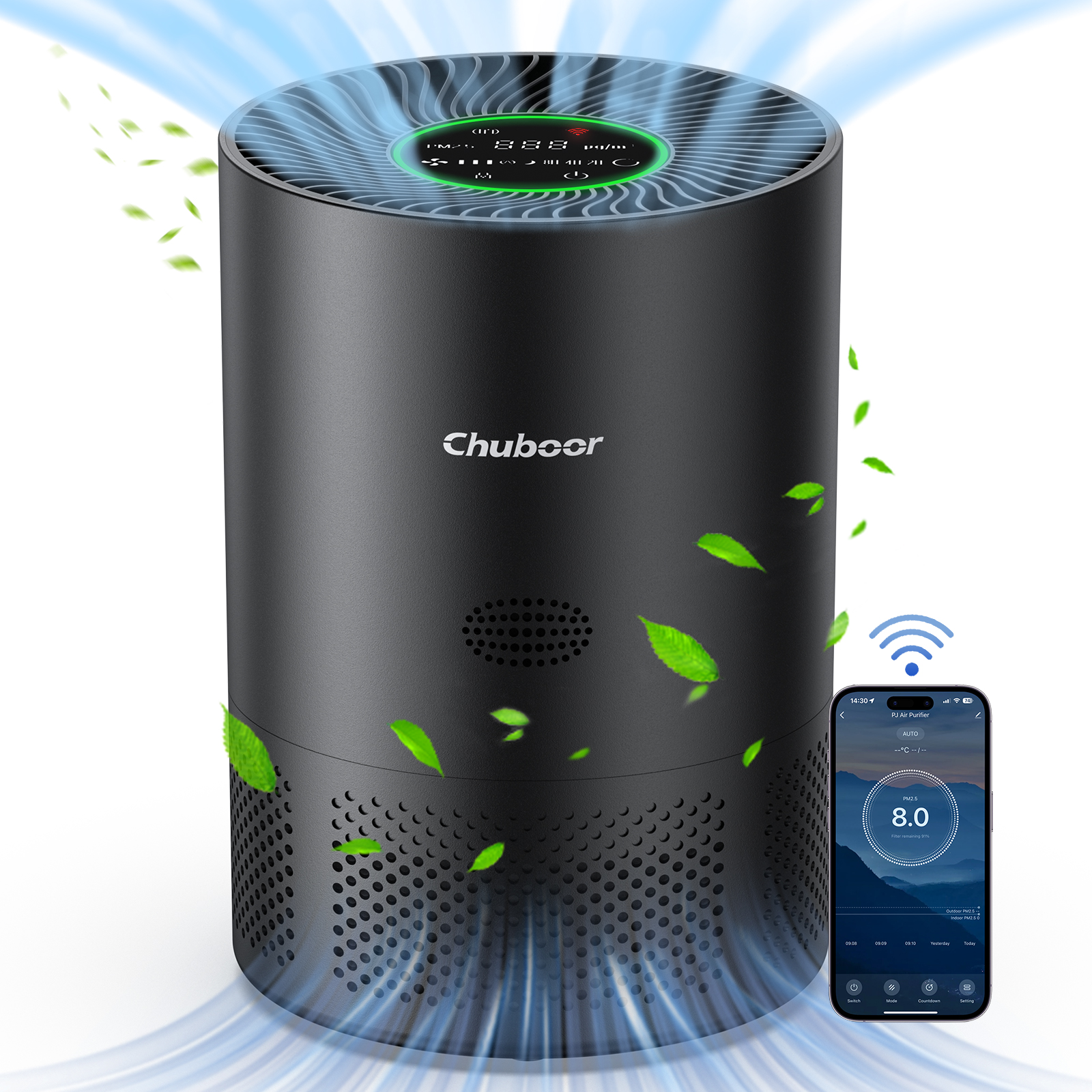 Chuboor PJ01 空気清浄機 寝室の家庭用アレルギー対応 最大 360 平方フィート H13 フィルターで臭い、煙、ホコリを効果的に除去