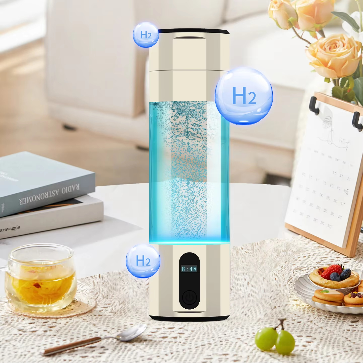 ポータブル6000PPB水素水ボトル、USB充電式水素発生器、BPAフリー、家庭、オフィス、旅行用水素イオナイザー