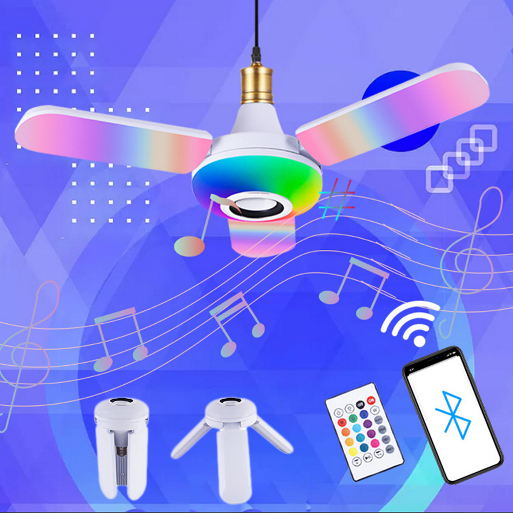 50 ワット 40 ワット LED 音楽スマート E27 RGB LED ランプ折りたたみ電球 RGB Bluetooth スピーカーシーリングライト 85-265V リモート調光可能なパーティーライト