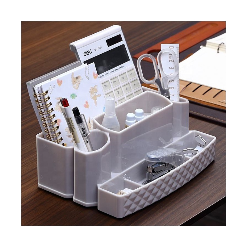 PS オフィスデスク引き出し収納ダイヤモンドパターンプラスチックグレーオフィス文具オーガナイザー仕切り付き