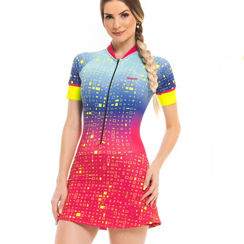 Wyndymilla Macaquinho サイア女性女性スカートバイクフラワートライアスロンサイクリングジャージドレススキンスーツ Ciclismo サイクリング Mtb ドレス