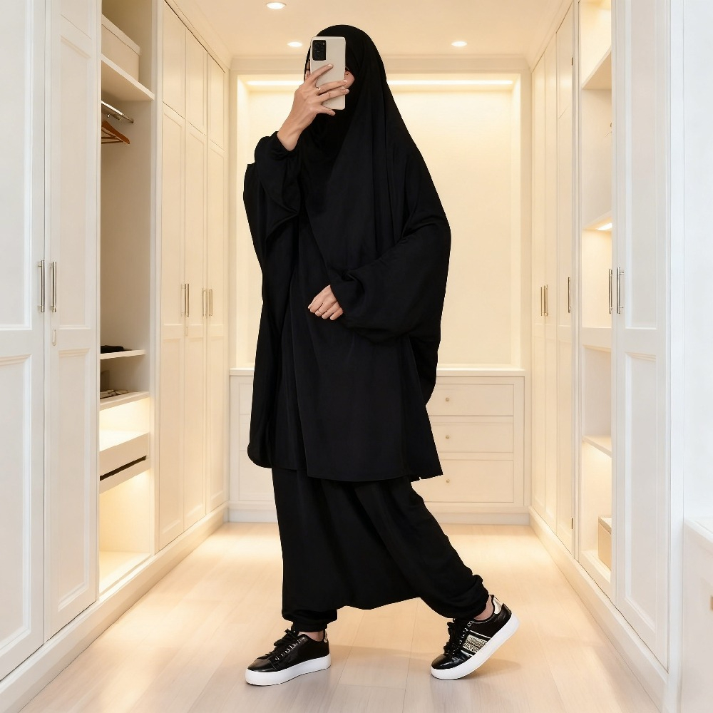 イードイスラム教徒の女性のロングキマールドレスセット祈りの衣服 2 点セットアバヤドレスパンツフルカバーイスラムカフタンジェラバ Jilbab