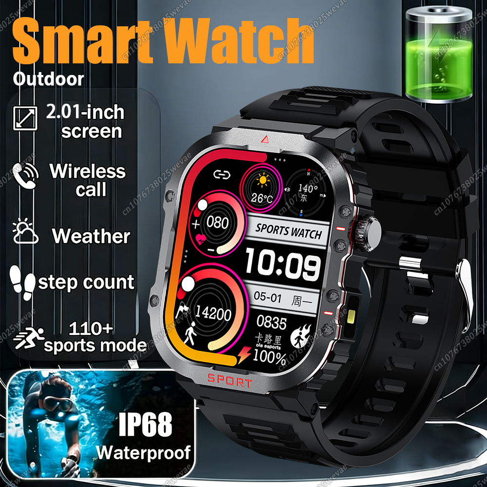 2026 新しい軍事グレードのメンズスマートウォッチ屋外 GPS トラック 2.01 "AMOLED スクリーン 10ATM 防水 Bluetooth 通話スマートウォッチ HW12