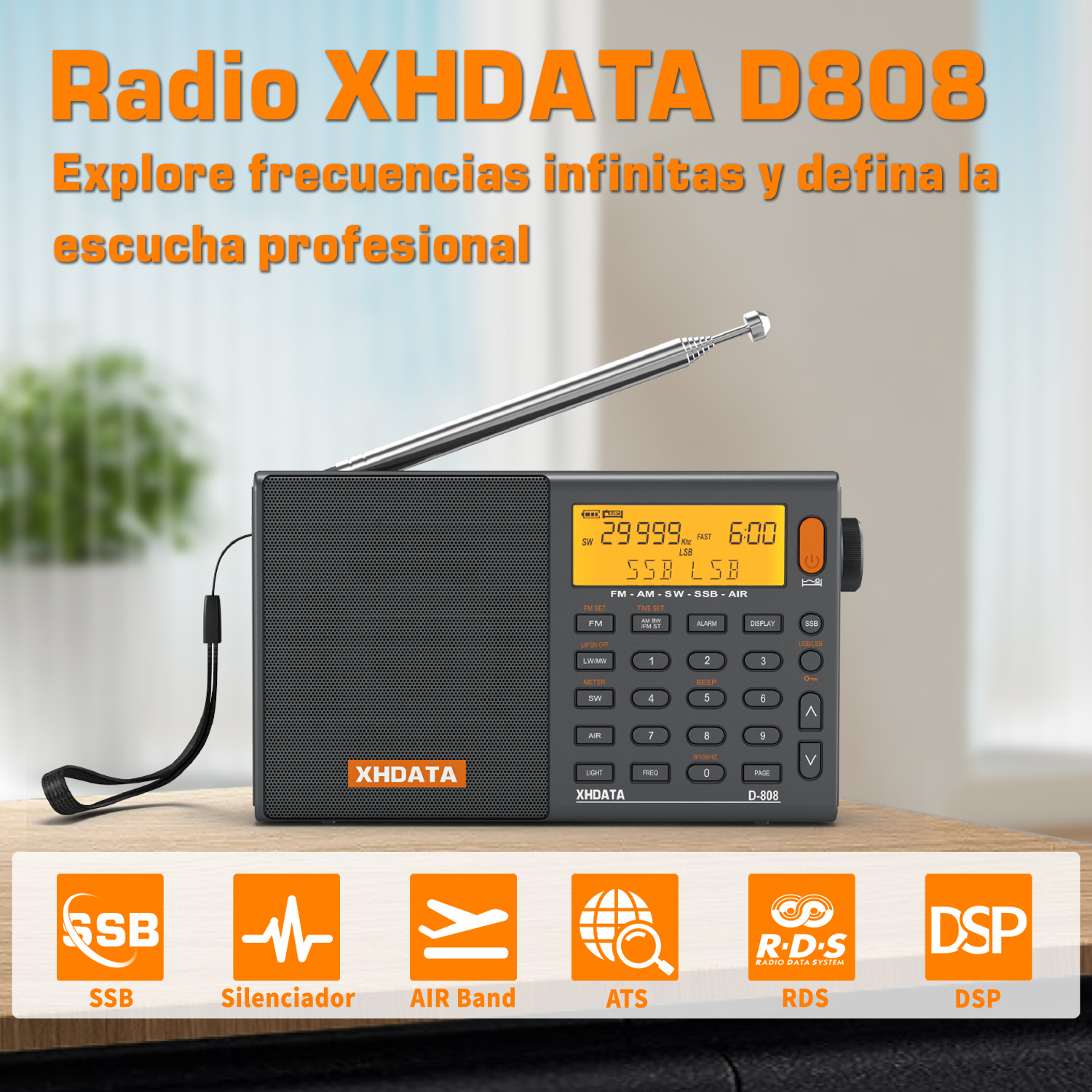 XHDATA D808 ポータブルマルチバンドラジオ受信機 AM/FM/SW/MW SSB AIR RDS ステレオサウンド長距離受信充電式バッテリー