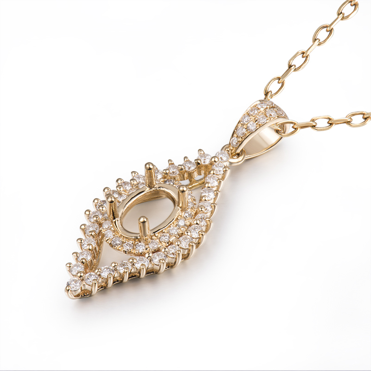美しいスタイル 14K イエロー ゴールド ウェディング ダイヤモンド セミマウント ペンダント ネックレス カスタマイズ ファイン ゴールド ジュエリー ネックレス