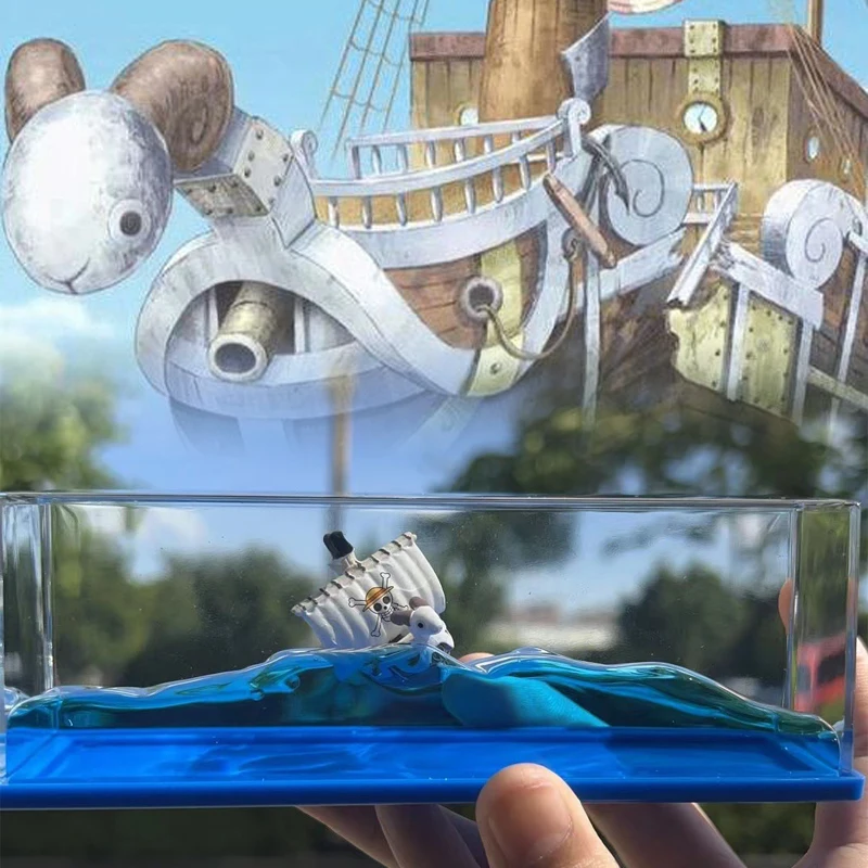 One Piece Going Merry Floating Barcos Thousand Sunny Ship in Fluid Liquid Barcos Floating Boat Desk Decor Living Room Decoration