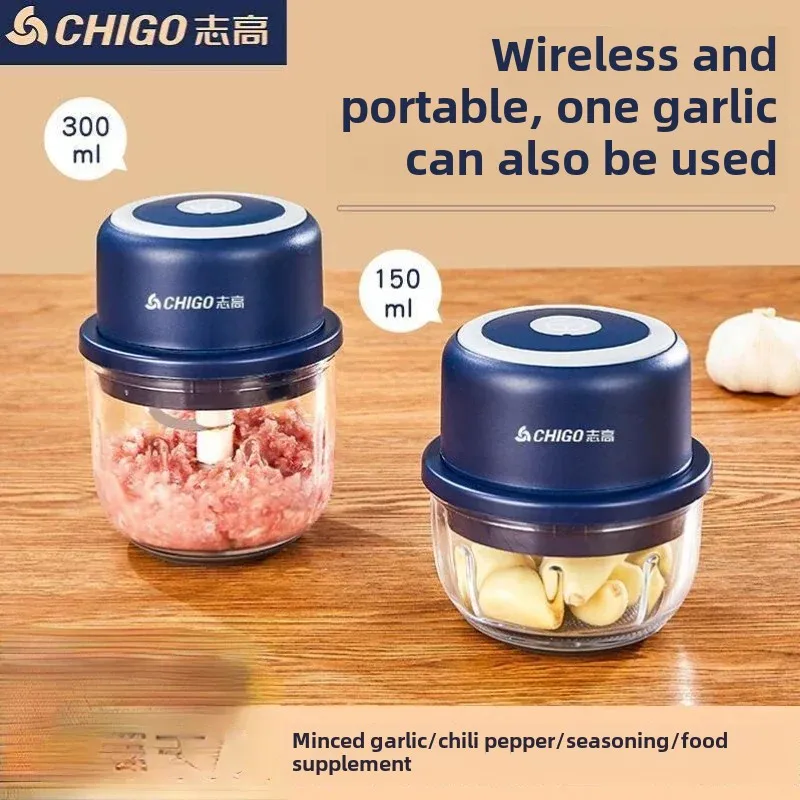 Chigo ミートチョッパー切断機家電電気ブレンダー家庭用ワイヤレスポータブルガーリックパウンダーシュレッダーグラインダー
