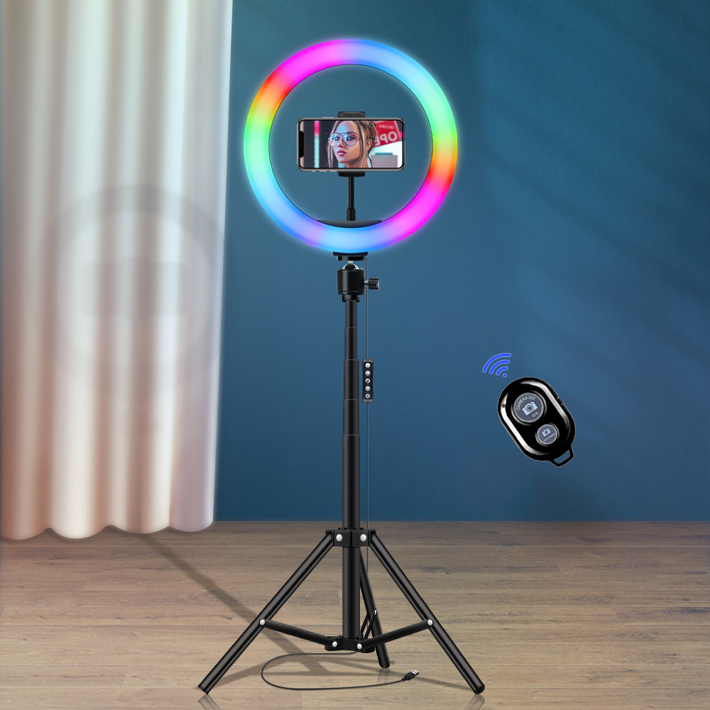 10 インチ RGB LED リングライト電話ホルダースタンドフラッシュ虹色 Selfie Vlogging YouTube ライブスタジオアクセサリー補助光