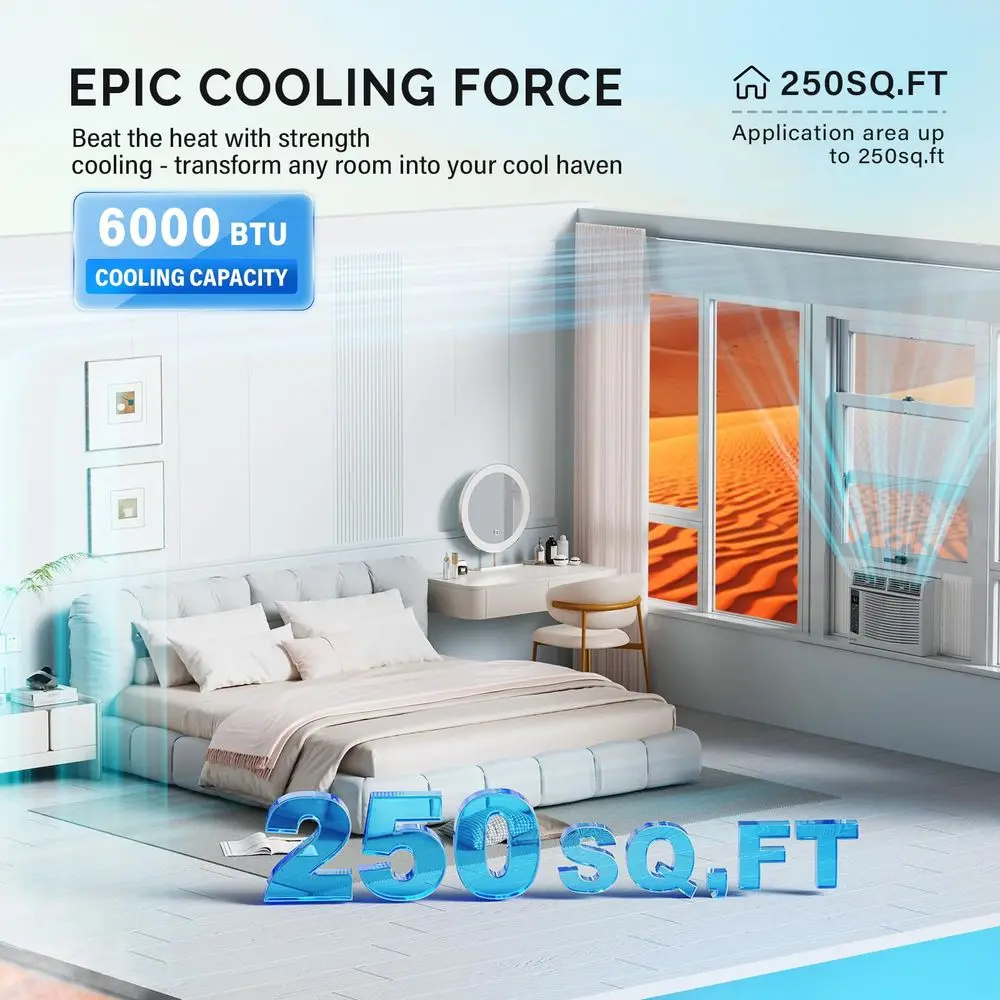 スマート 6000 BTU ウィンドウ エアコン WiFi、省エネ ウィンドウ AC ユニット、リモート アンプ アプリ制御アンプ タイマー機能付き
