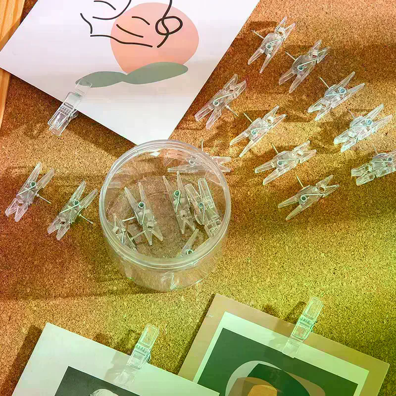 20個入り/箱　オフィス・学校用文房具・製図ピン　耐久性のあるプラスチック製画鋲クリップ
