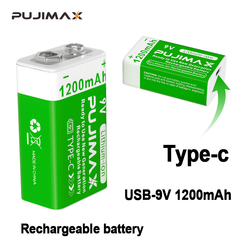 PUJIMAX 9v 1200mAh 高容量 USB-C リチウムイオン電池充電式バッテリー Type-c ケーブル付きおもちゃのリモコンカメラ用