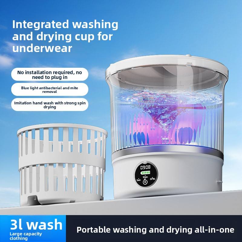 ポータブルミニ電気オールインワン洗濯機/乾燥機、自動トップローディングタッチスクリーンプラスチックワイヤレス充電付き