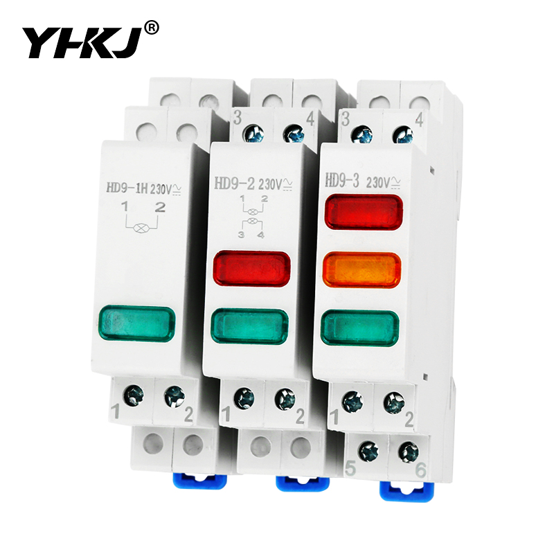 HD9 DIN レールマウント LED 信号ランプシリーズ 9 ミリメートル 18 ミリメートル 220 V 表示パイロットライト赤青黄緑電源信号光