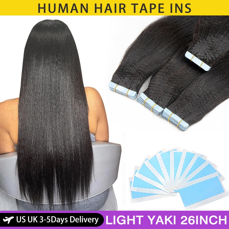 MRS HAIR ライト焼きテープ ヘアエクステンション 人毛キューティクル レミーテープ エクステンション シルクプレス焼きテープ イン 12-26 インチ 20 個