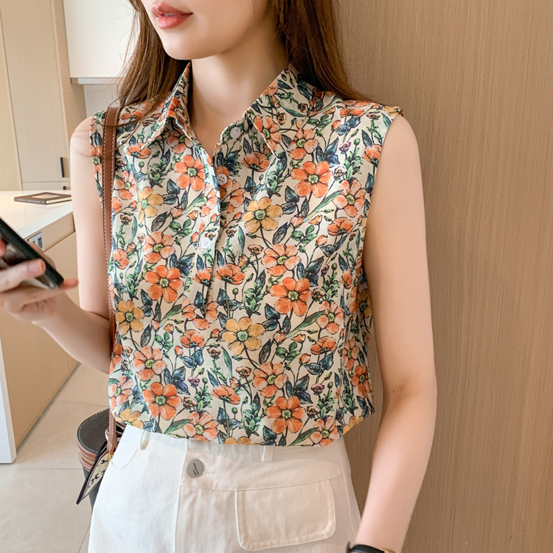 ファッションプリント女性ブラウス新しい夏のレディース花柄シャツノースリーブ底シャツトップス blusa mujer