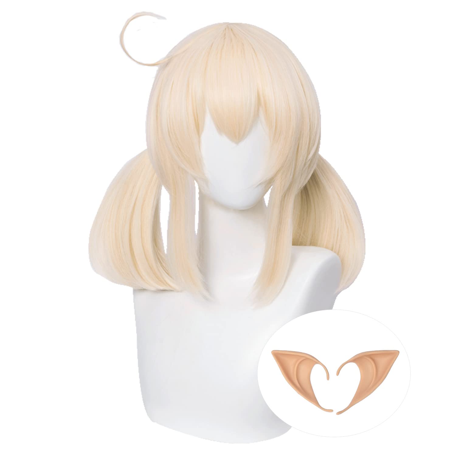 ブロンドおさげウィッグクレーコスプレ衣装ストレートアニメゴールデンポニーテールヘアかつらツインポニーテール前髪付き