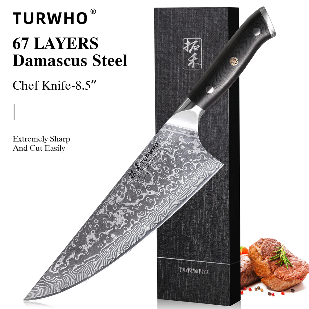 TURWHO 8.5 インチ牛刀ナイフ 67 層ダマスカス鋼キッチンシェフナイフ調理ツールシャープ VG10 肉包丁スライス台所用品