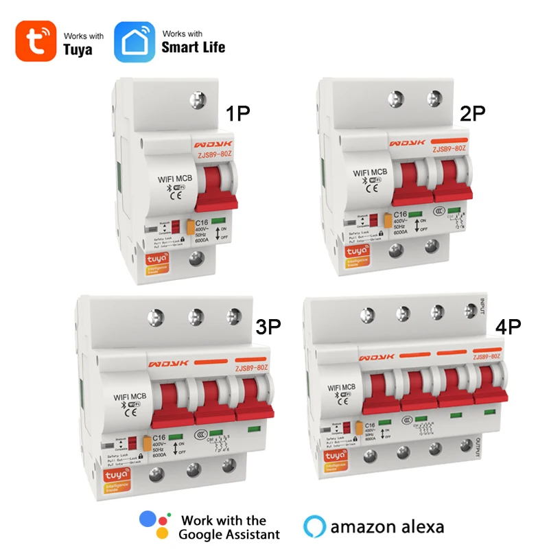 Tuya Wifi スマートサーキットブレーカー過負荷短絡保護 1P 2P 3P 4P 10A 16A 32A 63A 125A Alexa Google Home アプリ付き