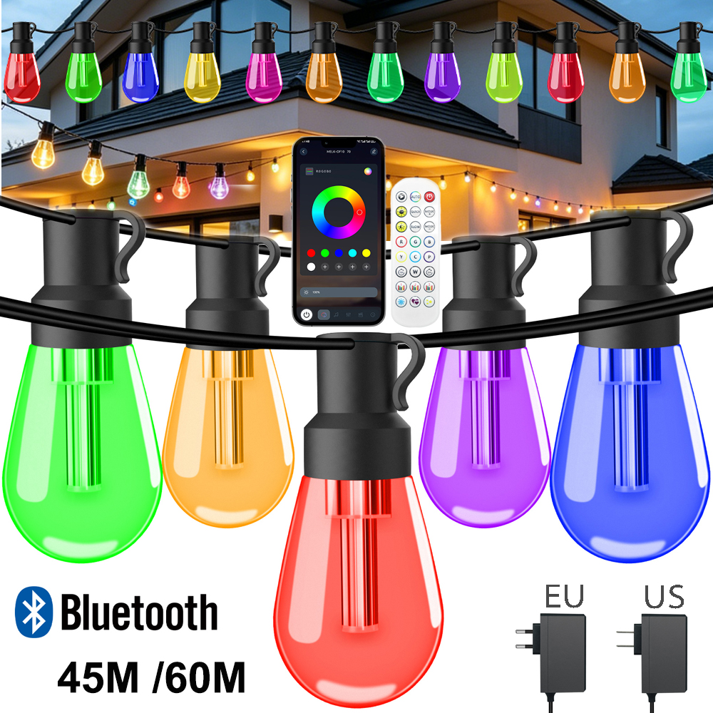 カラフルな Led 電球ストリングライト 45 メートル/60 メートルアプリ/リモコン屋外ガーデン防水 IP67 RGBIC ガーランドライトクリスマス装飾
