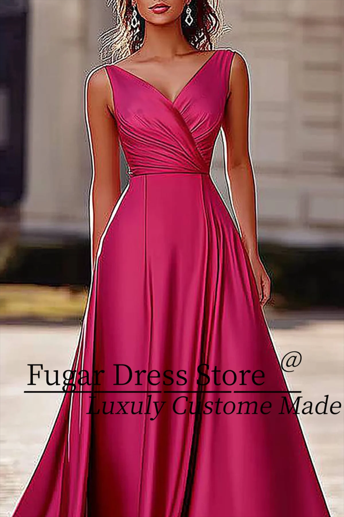 TIANTIAN Customized Elegant Satin Cross Neck Rose Sleeveless Maxi Dress Formal Prom Evening Party Gown فساتين سهرة